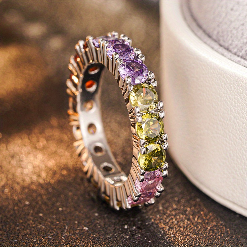 Glittery Rainbow CZ Ring with Golden Plating